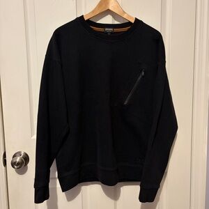 ZEGNA Black Brushed Cotton Sweatshirt Front Pocket Zip L